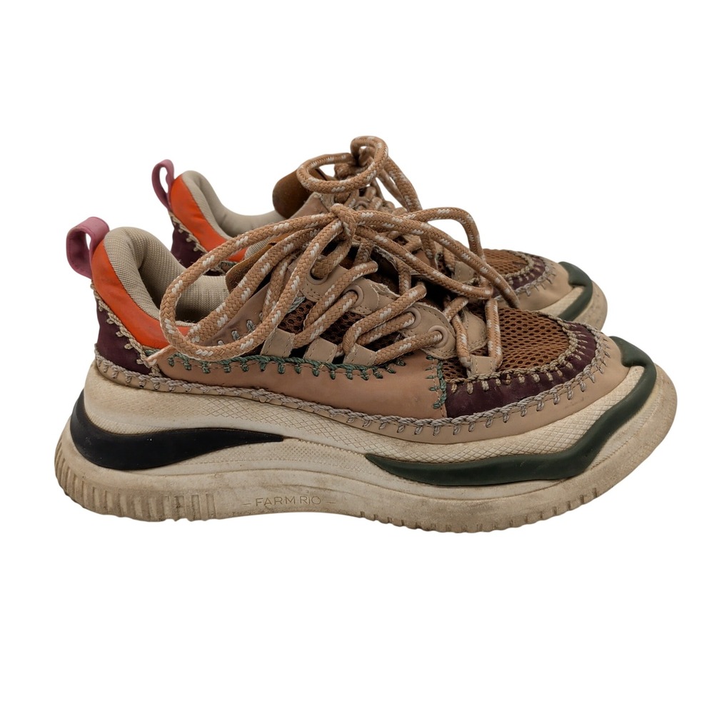 Farm Rio ZigZag Mixed‎ Media Whipstitch Platform Sneakers Womens 6 EUR 36